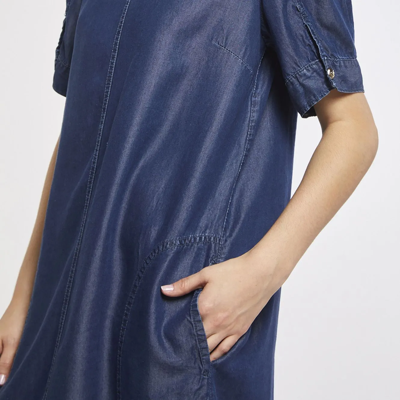 robe à manches courtes en denim tencel medium blue - CafèNoir