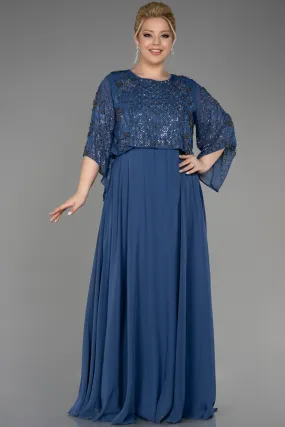 Robes De Haute Couture En Grandes Tailles Longue Mousseline Indigo ABU3654