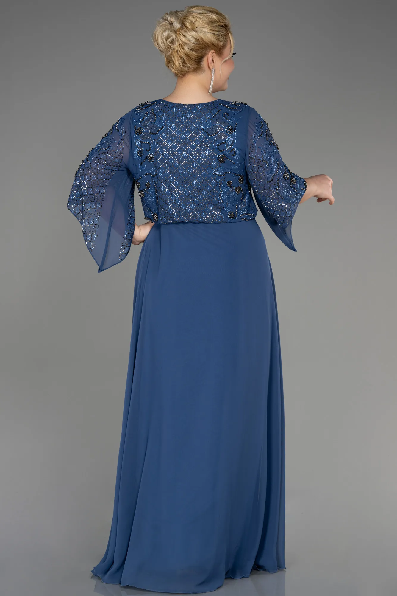 Robes De Haute Couture En Grandes Tailles Longue Mousseline Indigo ABU3654