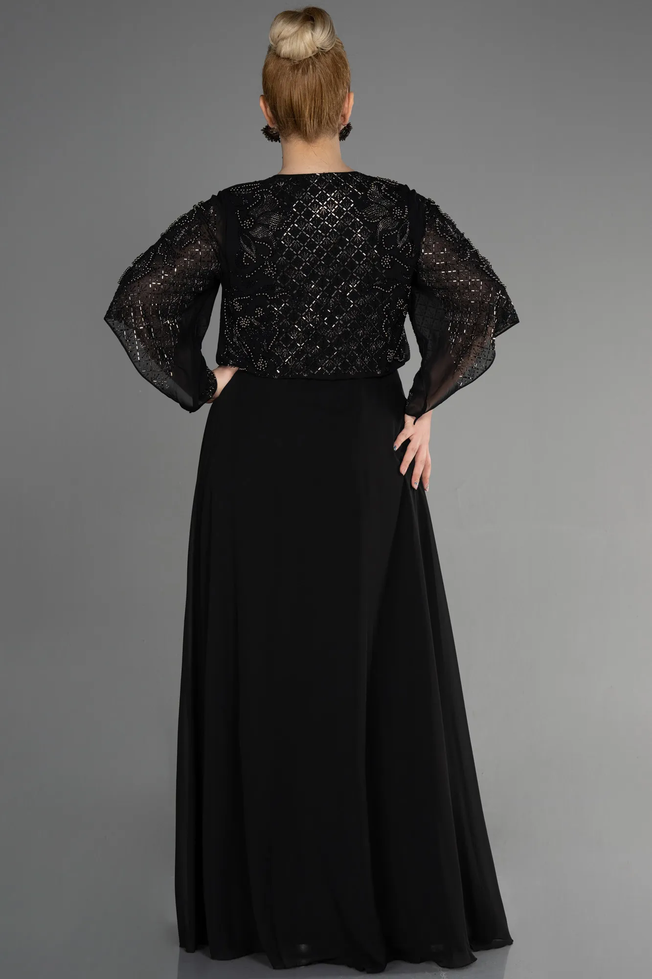 Robes De Haute Couture En Grandes Tailles Longue Mousseline Noir ABU3654