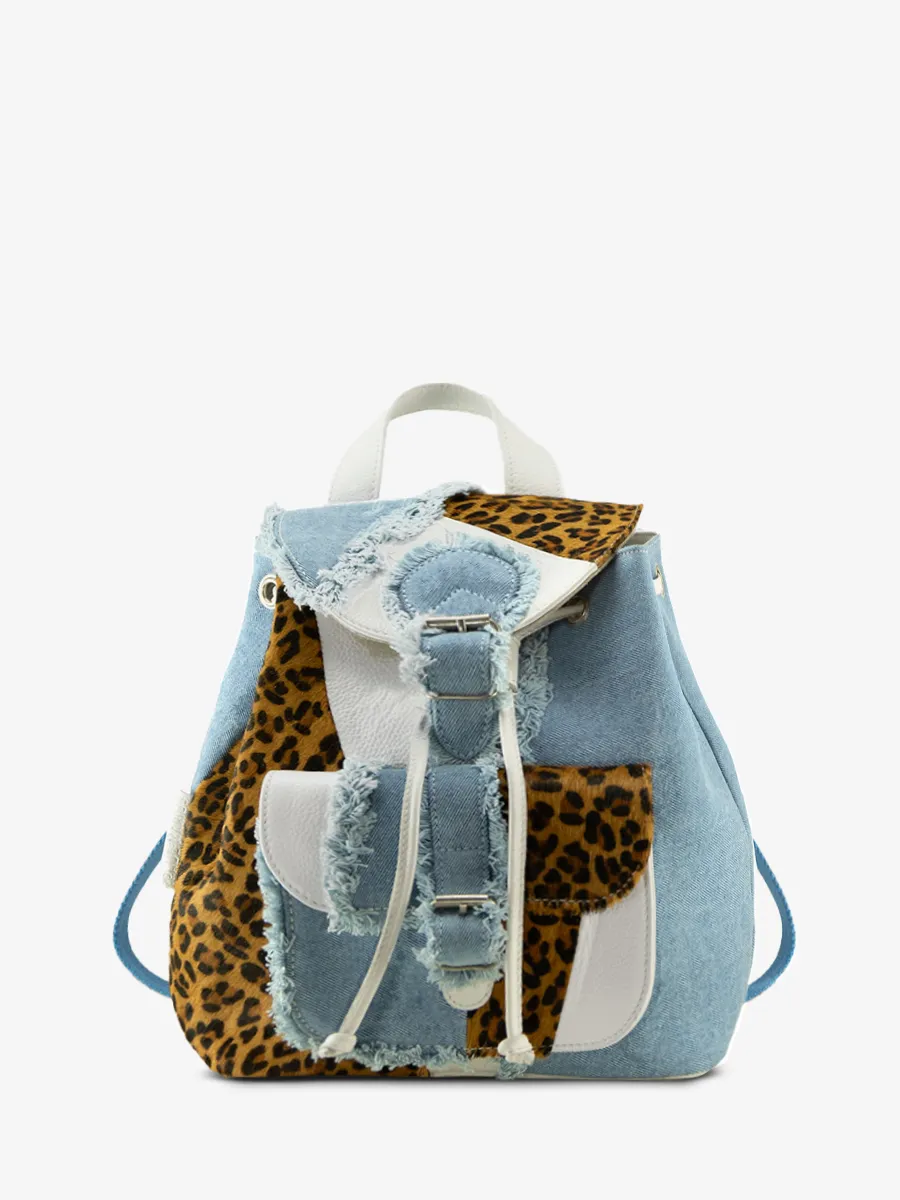 SAC À DOS EN CUIR LÉOPARD ET BLANC LeBaroudeur Chimère - Denim / Blanc