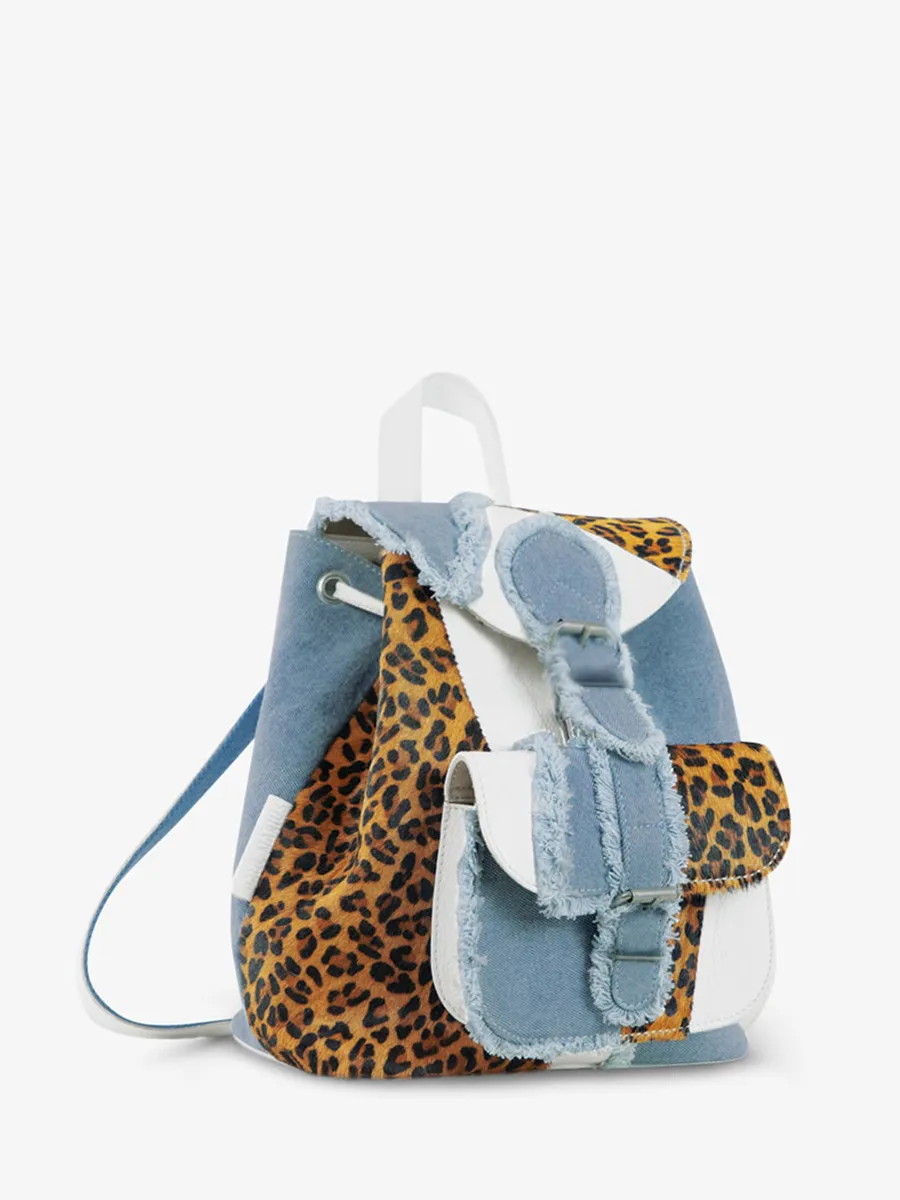 SAC À DOS EN CUIR LÉOPARD ET BLANC LeBaroudeur Chimère - Denim / Blanc