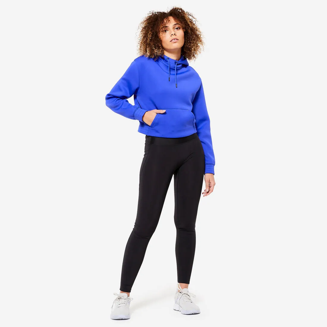 Sweat à capuche crop top Fitness Cardio Bleu