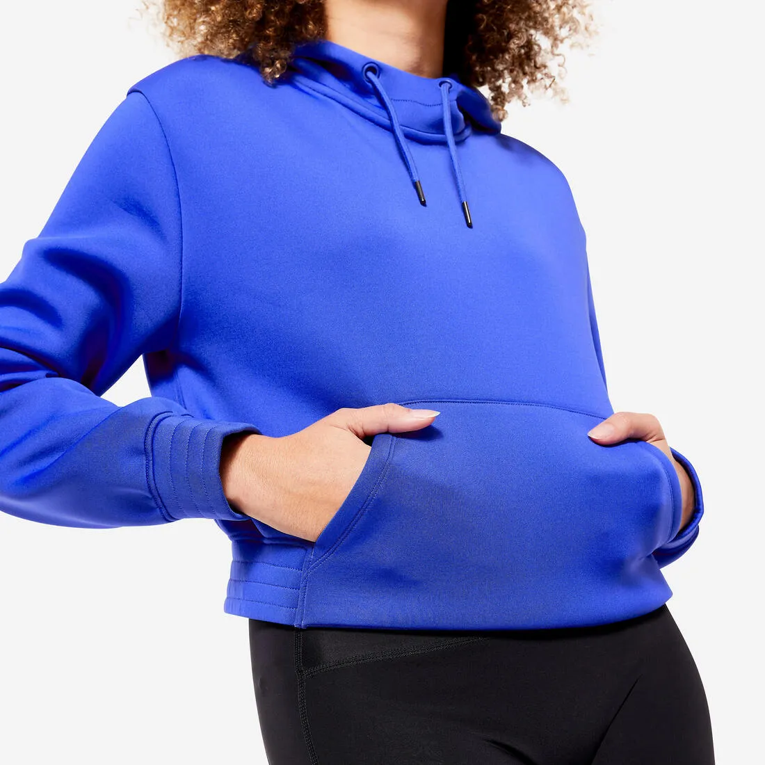 Sweat à capuche crop top Fitness Cardio Bleu