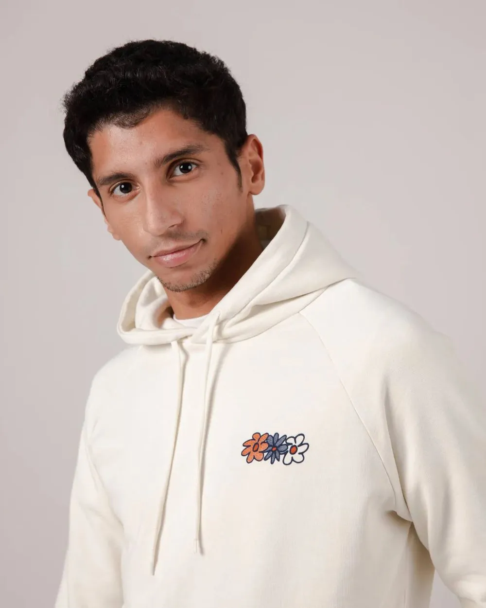 Sweat à capuche en coton bio | imprimé écru "flower hoodie sand" homme