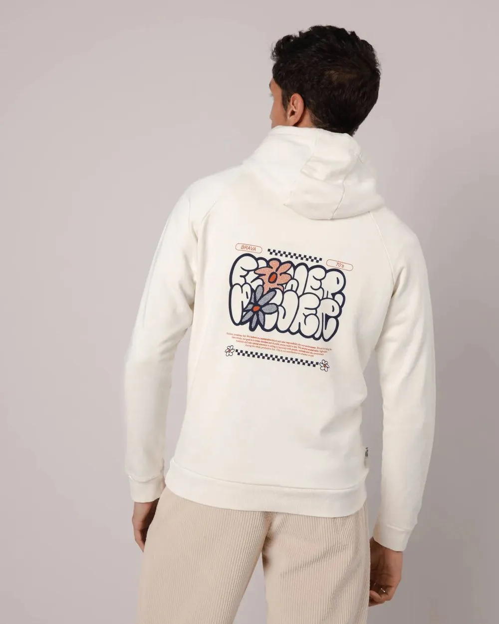 Sweat à capuche en coton bio | imprimé écru "flower hoodie sand" homme