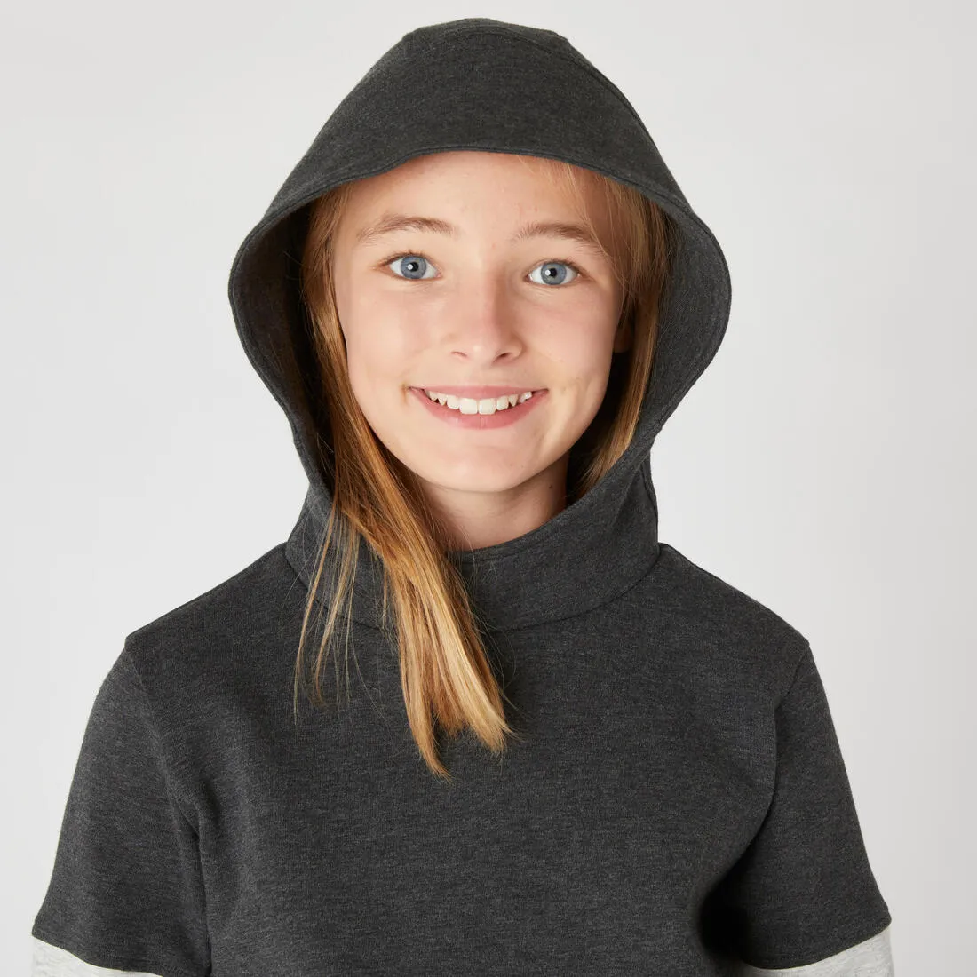 Sweat à capuche enfant coton respirant - 500 gris chiné clair et noir