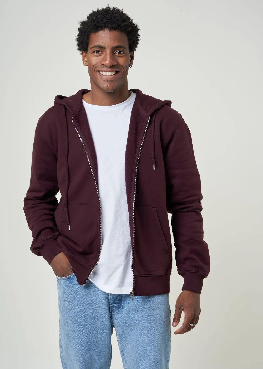 Sweat à capuche zippé en coton bio | bordeaux "oxblood red" homme