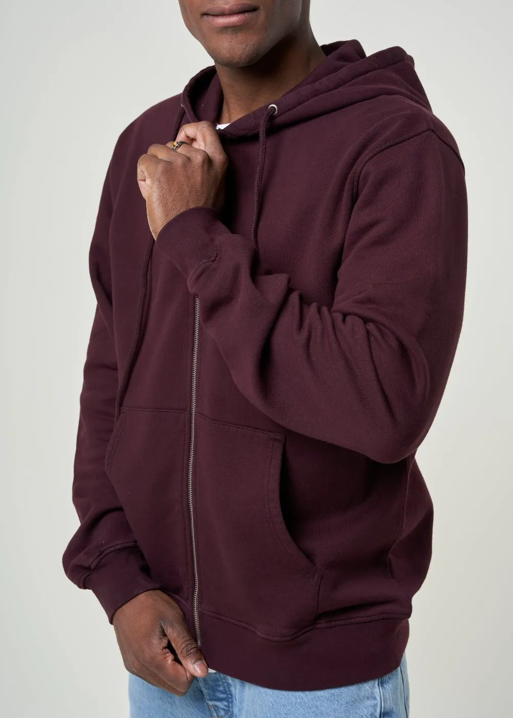 Sweat à capuche zippé en coton bio | bordeaux "oxblood red" homme