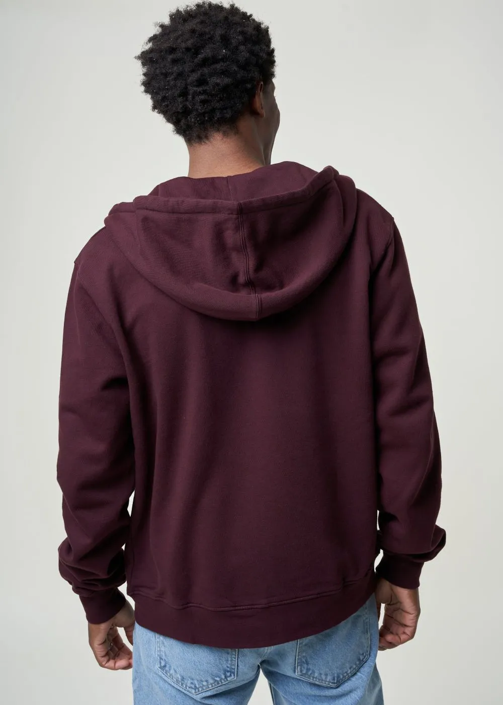 Sweat à capuche zippé en coton bio | bordeaux "oxblood red" homme