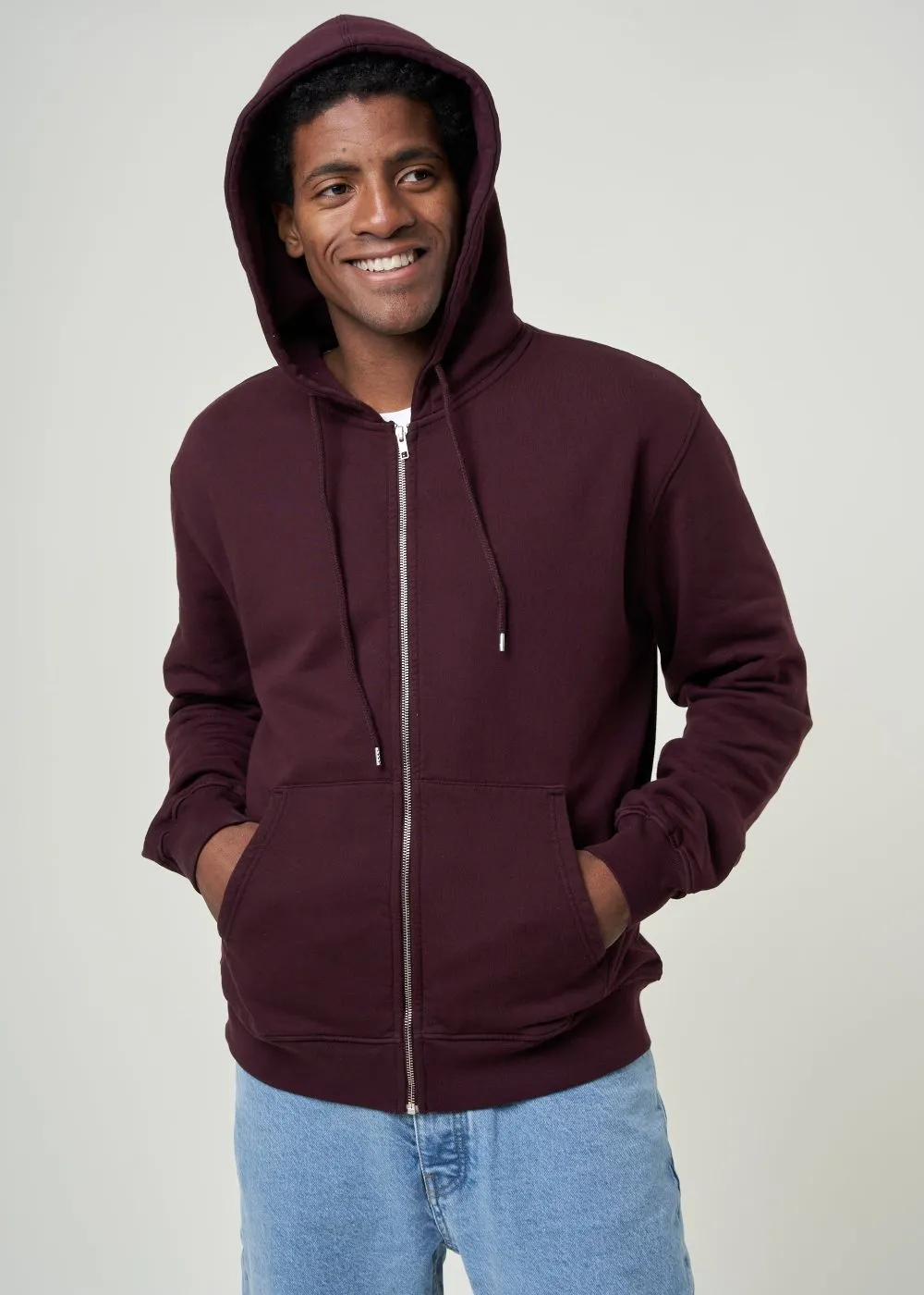 Sweat à capuche zippé en coton bio | bordeaux "oxblood red" homme