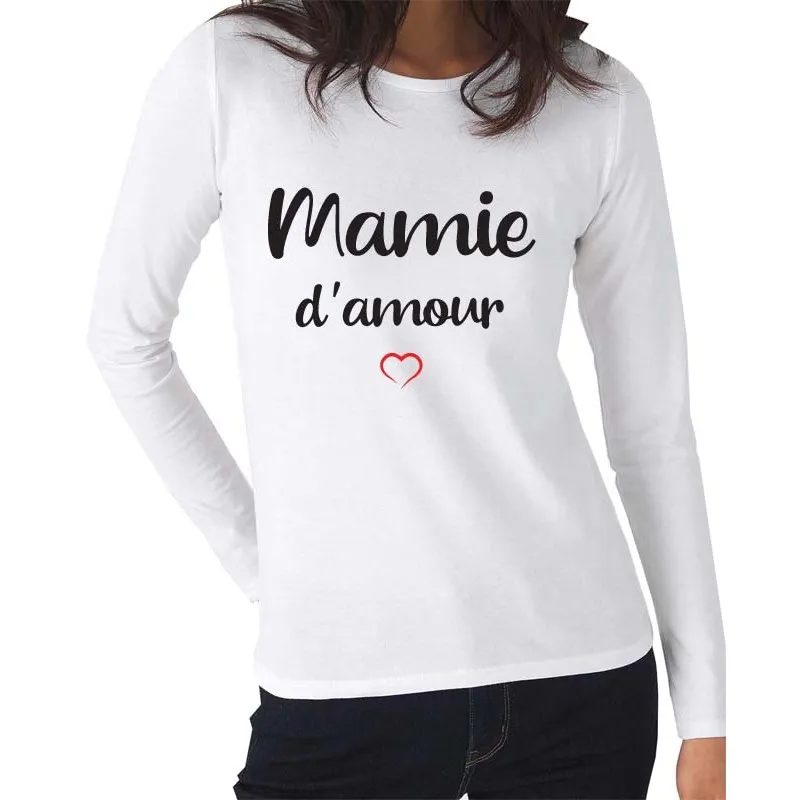 Tee-Shirt Manches Longues Mamie d'Amour Taille M Couleur Blanc