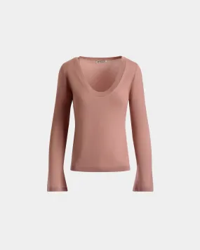 Top À Col En V En Maille De Cachemire Baby Pink