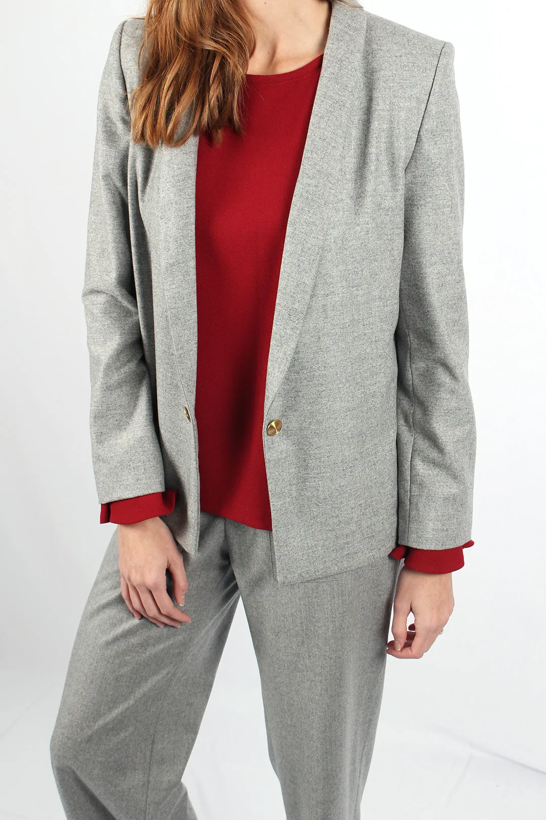 Veste de tailleur grise en laine flanelle Marie anne