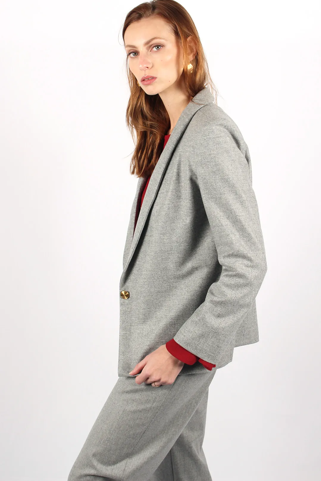 Veste de tailleur grise en laine flanelle Marie anne