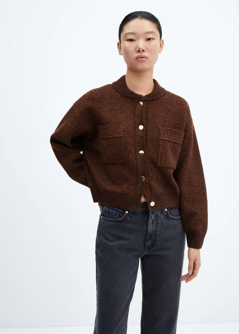 Vestes Et Blazers | Femme MANGO Cardigan Poches Style Bomber Marron