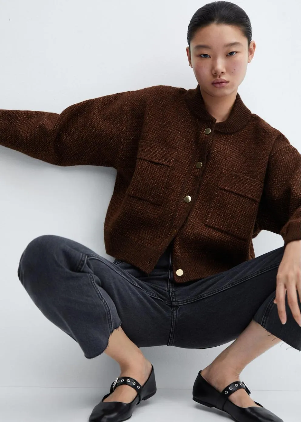 Vestes Et Blazers | Femme MANGO Cardigan Poches Style Bomber Marron