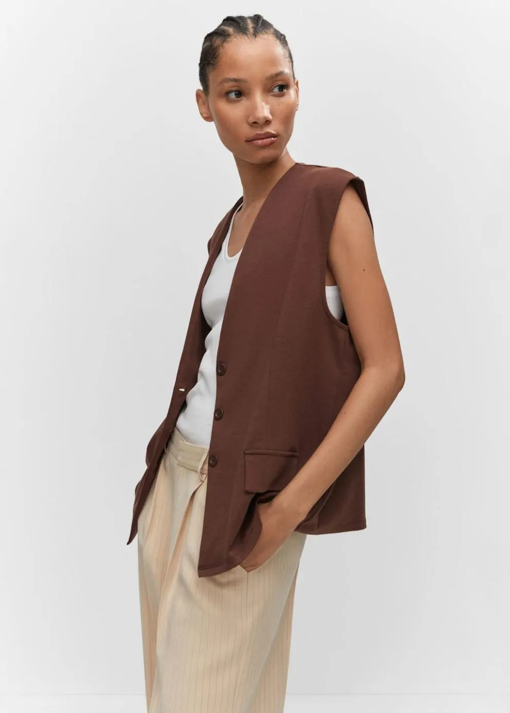 Vestes Et Blazers | Femme MANGO Gilet Droit Oversize Chocolat