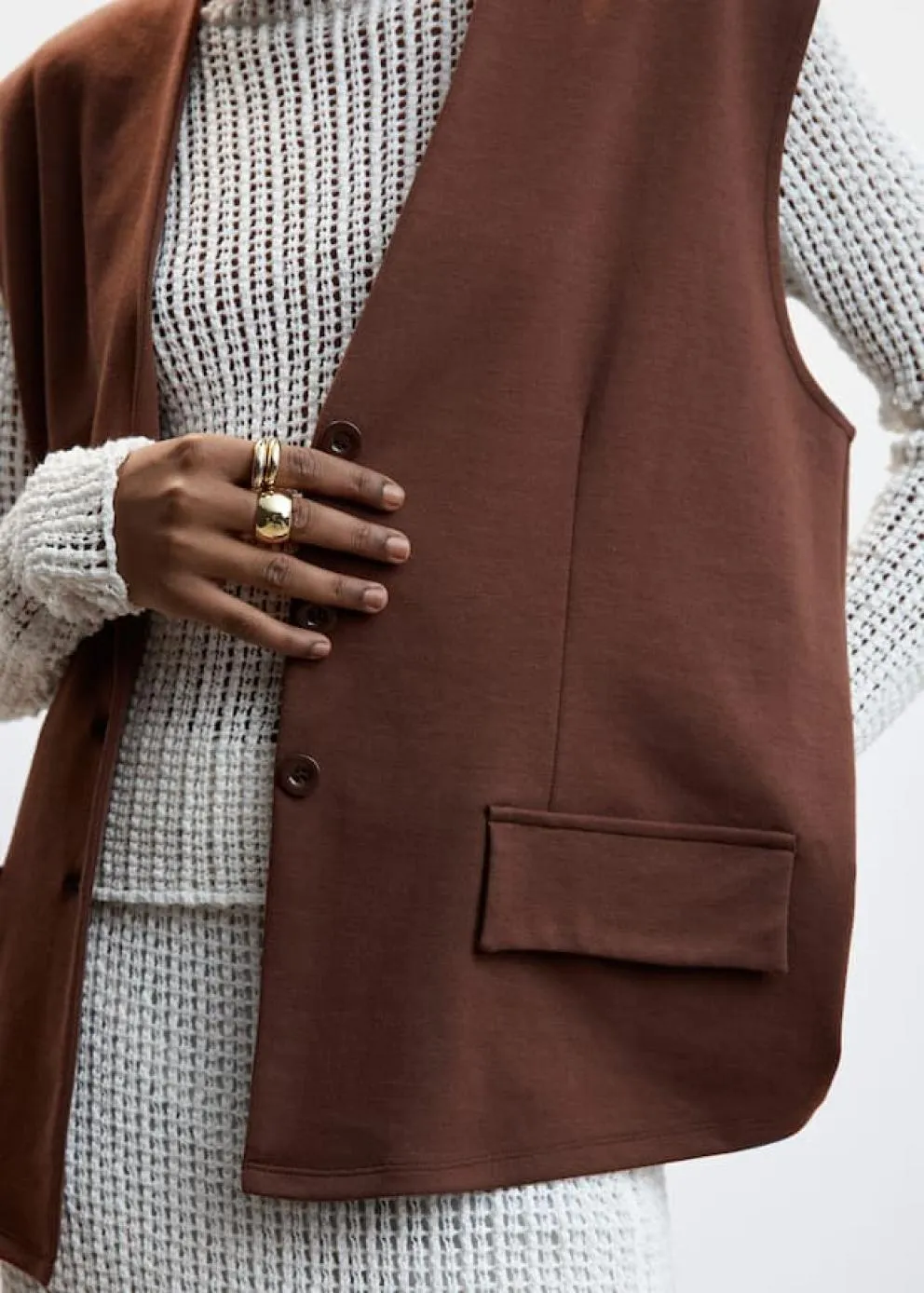 Vestes Et Blazers | Femme MANGO Gilet Droit Oversize Chocolat