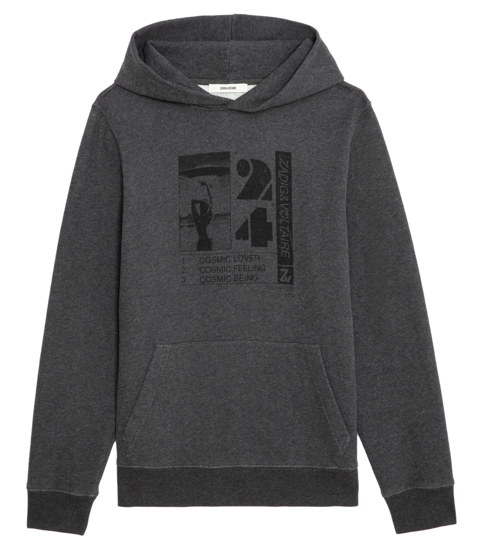 ZADIG&VOLTAIRE  Sweat à capuche droit en coton bio mélangé sérigraphié sanchi - Gris